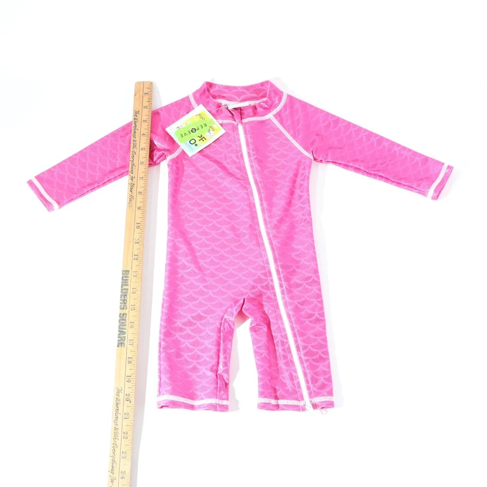 Flap Happy Pink Mermaid Scale UPF 50+ Long Sleeve Rash Guard Swimsuit NWT